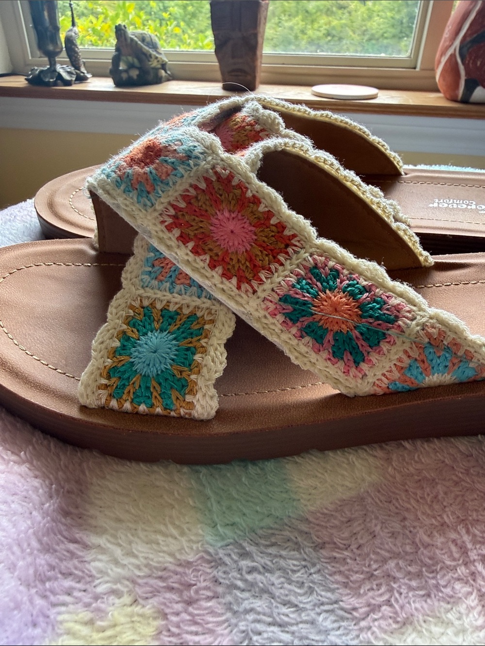 Crochet-Trim Slide Sandals in Multicolor - NWOB Forever Comfort - Picture 2 of 9